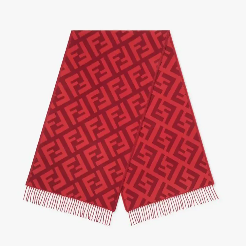 Fendi FF Scarf Red Cashmere Scarf for Unisex