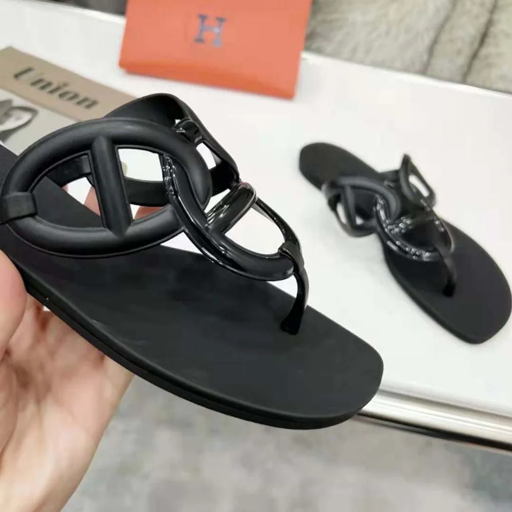 Hermes Egerie Sandal in Waterproof TPU with Chaine D Ancre Motif for Women in Black Hermes Egerie Sandal in Waterproof TPU with Chaine D Ancre Motif for Women in Black