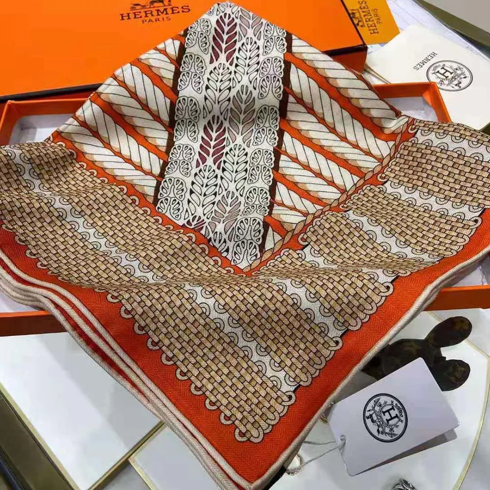 Hermes Dressage Tressage Shawl 140 for Women in Orange Hermes Dressage Tressage Shawl 140 for Women in Orange