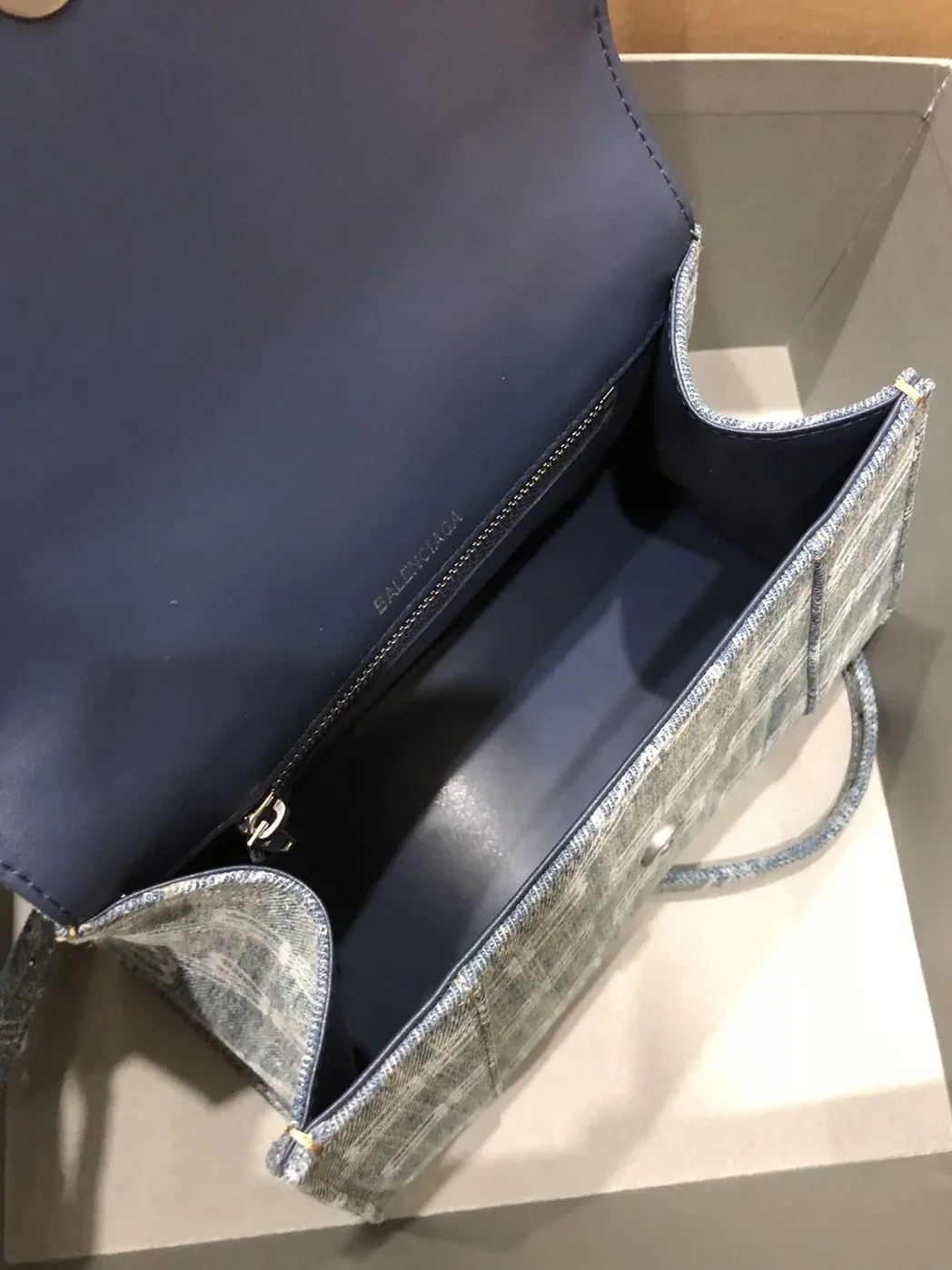 Balenciaga Hourglass Small Handbag Bb Monogram Bleached Denim In Blue / Balenciaga Hourglass Small Handbag Bb Monogram Bleached Denim In Blue /