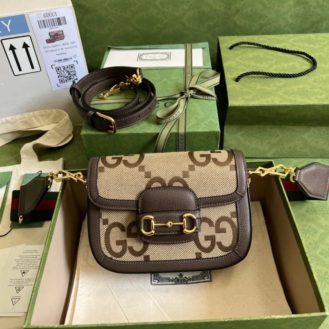 Gucci Horsebit 1955 Jumbo Mini Bag Camel And Ebony Jumbo GG Canvas /
