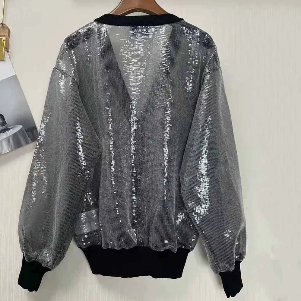 Prada Sequin-Embroidered Tulle Cardigan for Women in Black