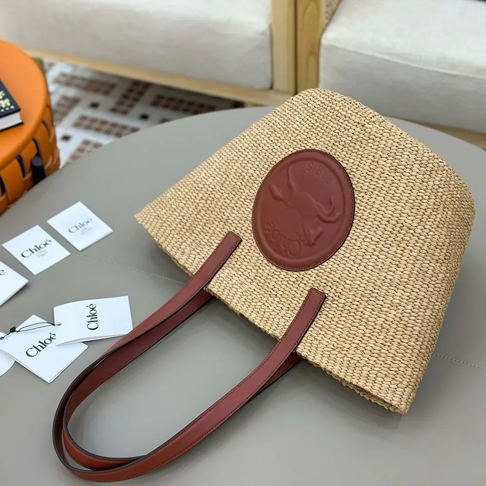 Chloe Large Horse Medal basket bag in Natural Fibers for Women in Brown Chloe Large Horse Medal basket bag in Natural Fibers for Women in Brown