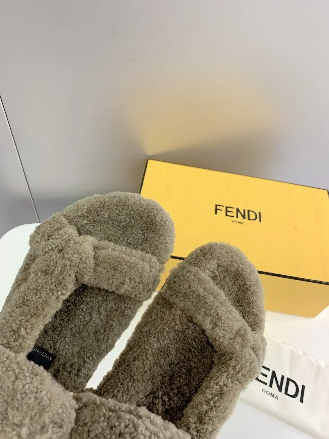 Fendi First Shearling Sandal Green