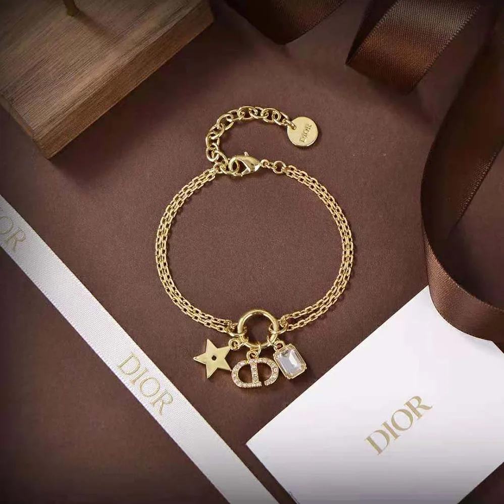 Dior Petit CD Bracelet Gold-Finish Metal and White Crystals for Women