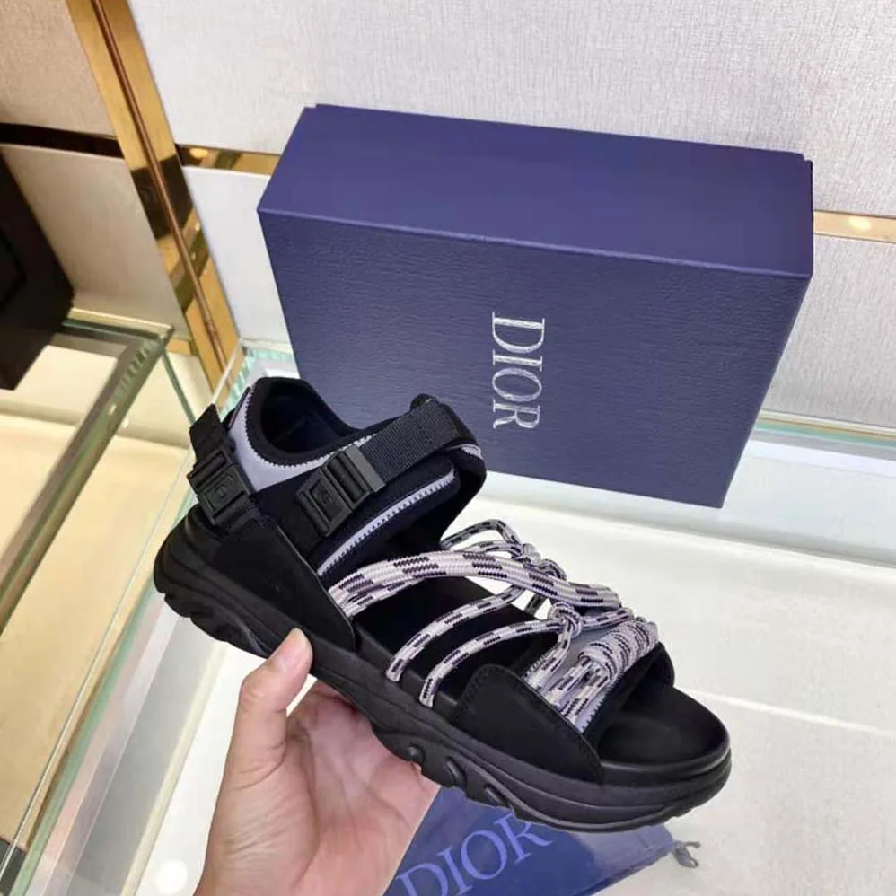 Dior H-Town Sandal Black and Gray Technical Fabric with Brown Nubuck Calfskin for Men Dior H-Town Sandal Black and Gray Technical Fabric with Brown Nubuck Calfskin for Men