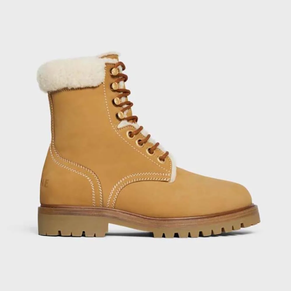 Celine Kurt Lace-up Mid Boot in Nubuck Calfskin and Shearling for Women