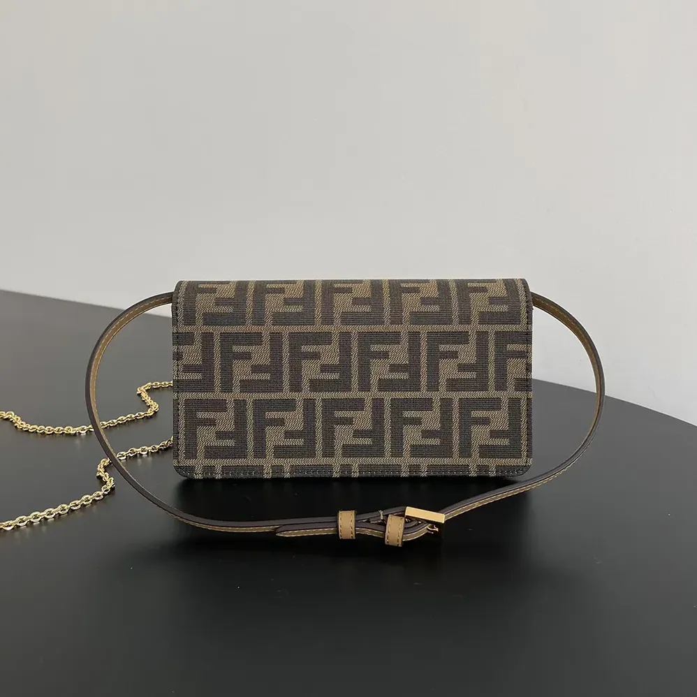 Fendi Wallet On Chain Baguette Brown FF Fabric Wallet for Women