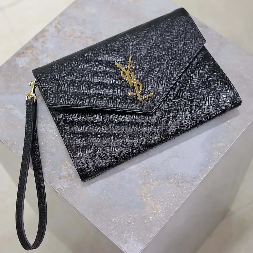 Saint Laurent YSL Cassandre Matelassé Flap Pouch In Grain De Poudre Leather Black for Women Saint Laurent YSL Cassandre Matelassé Flap Pouch In Grain De Poudre Leather Black for Women