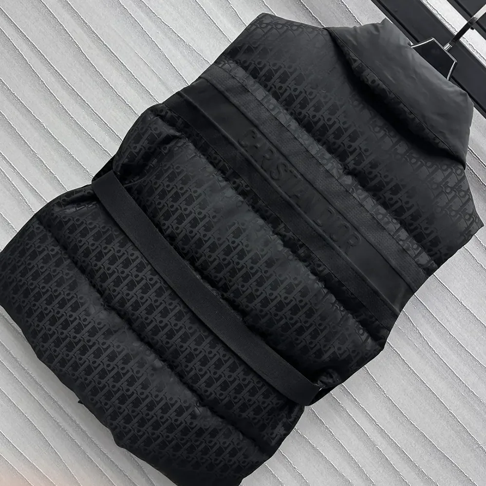 Dior DiorAlps Belted Puffer Vest Black Quilted Technical Taffeta Jacquard for Men