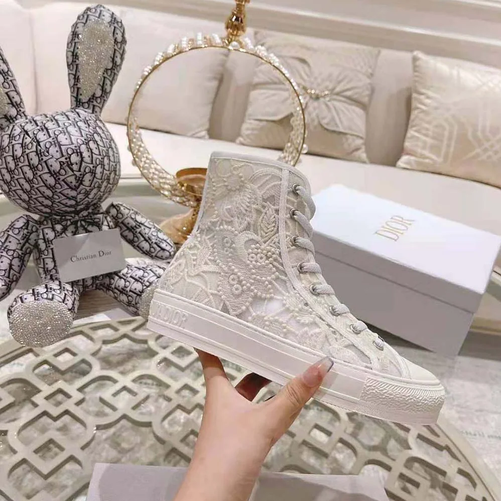 Dior Walk'N'Dior High-Top Sneaker White Macramé Embroidered Cotton for Women
