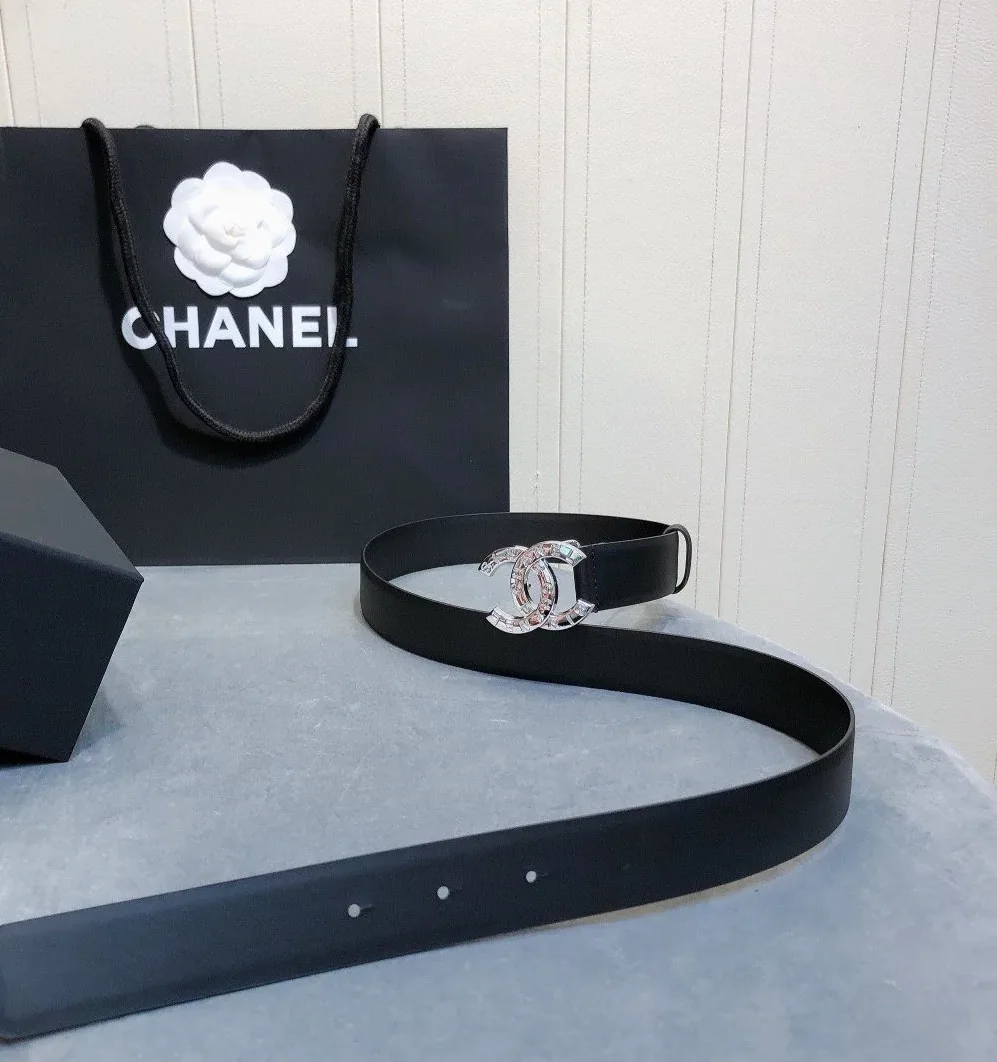 Chanel Belt With Double C Buckle Black With Full Silver Hardware for Women