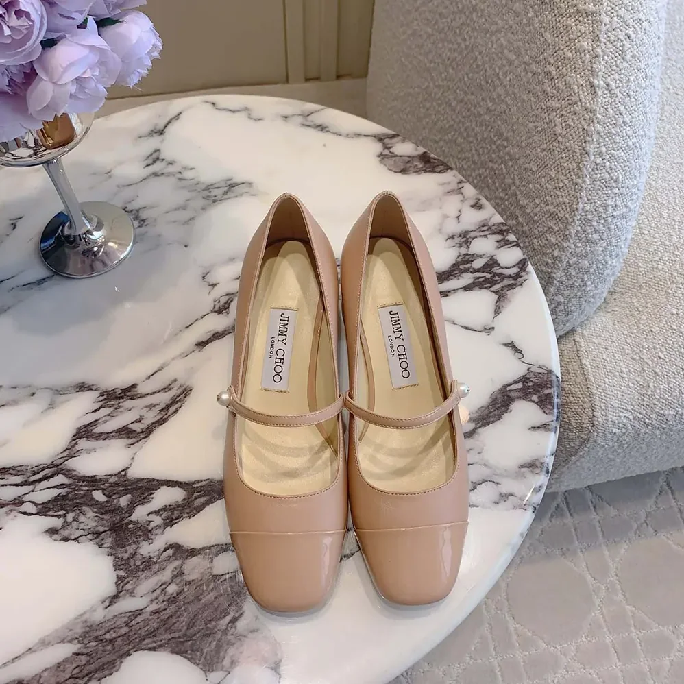 Jimmy Choo Elisa 45 Ballet Pink Nappa and Patent Leather Pumps for Women