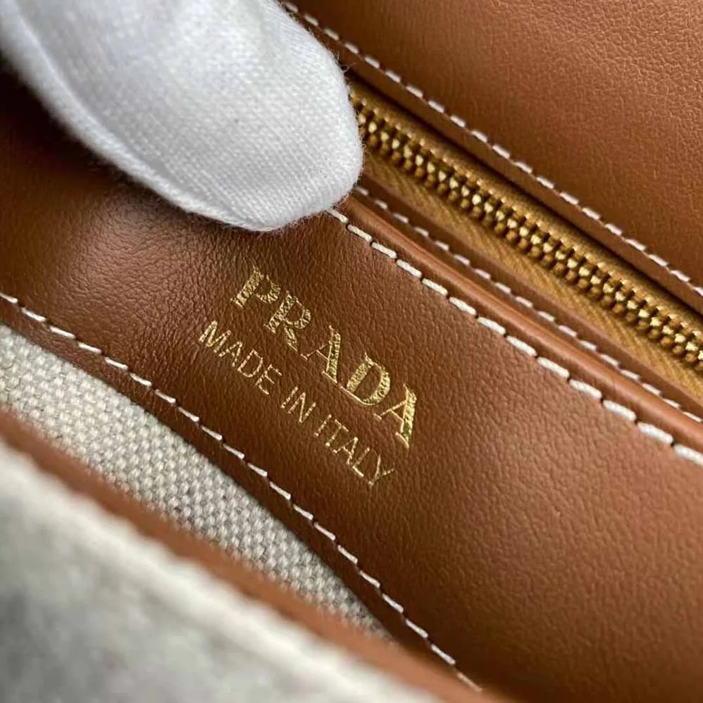 Prada Prada Embleme Bag in Linen Blend and Leather for Women Prada Prada Embleme Bag in Linen Blend and Leather for Women