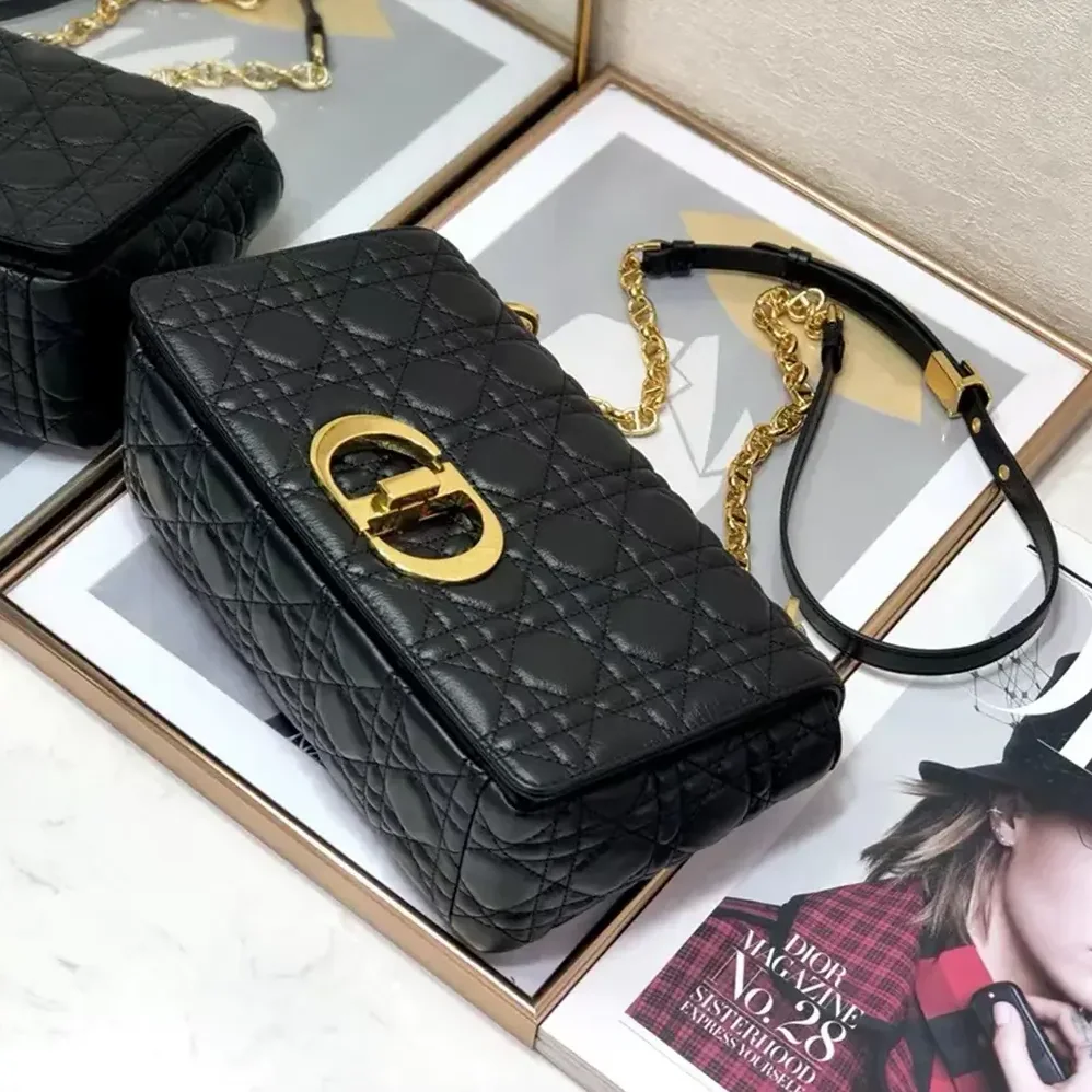 Dior Medium Dior Caro Bag Black Supple Cannage Calfskin for Women