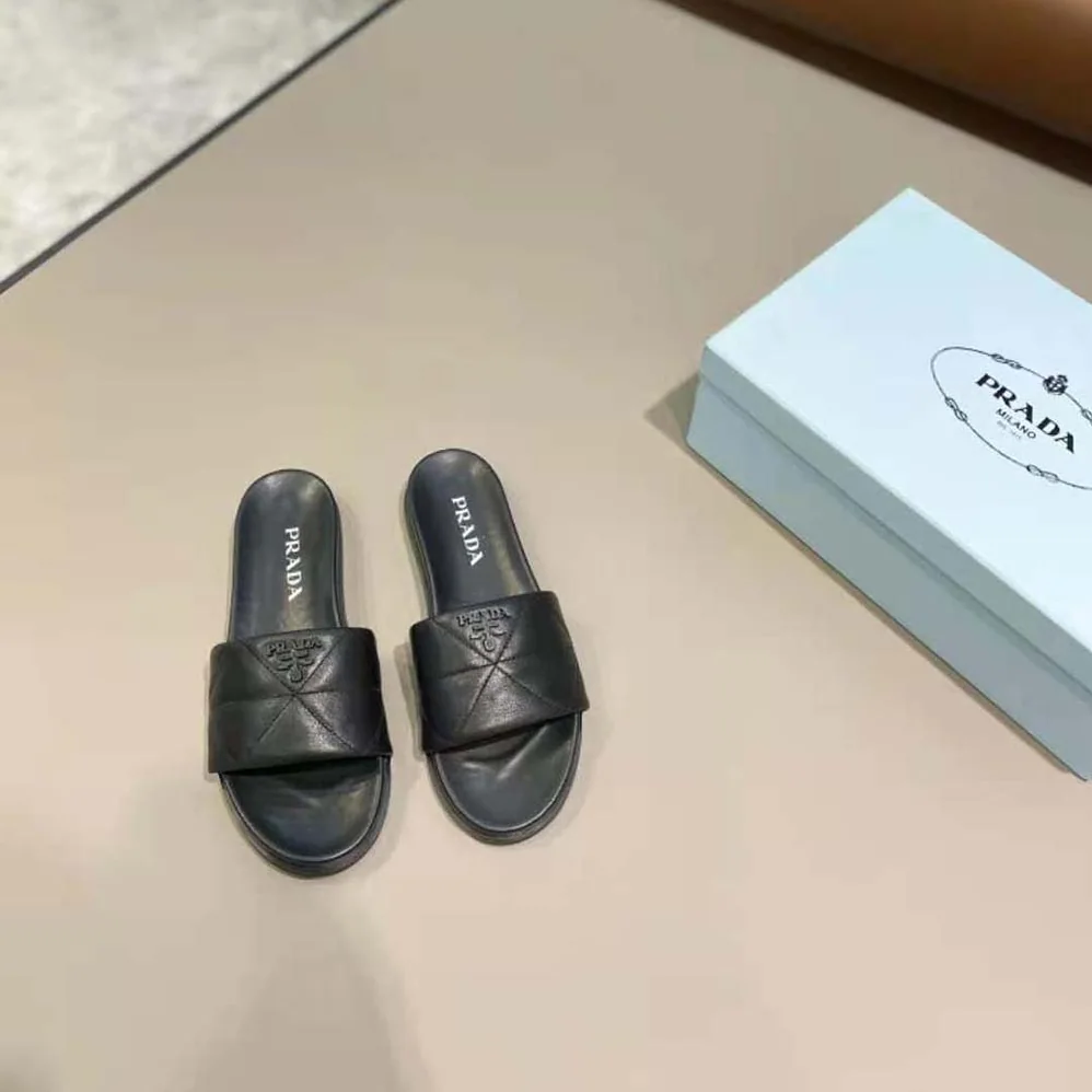 Prada Nappa Leather Slides in 20mm Heel for Women in Black