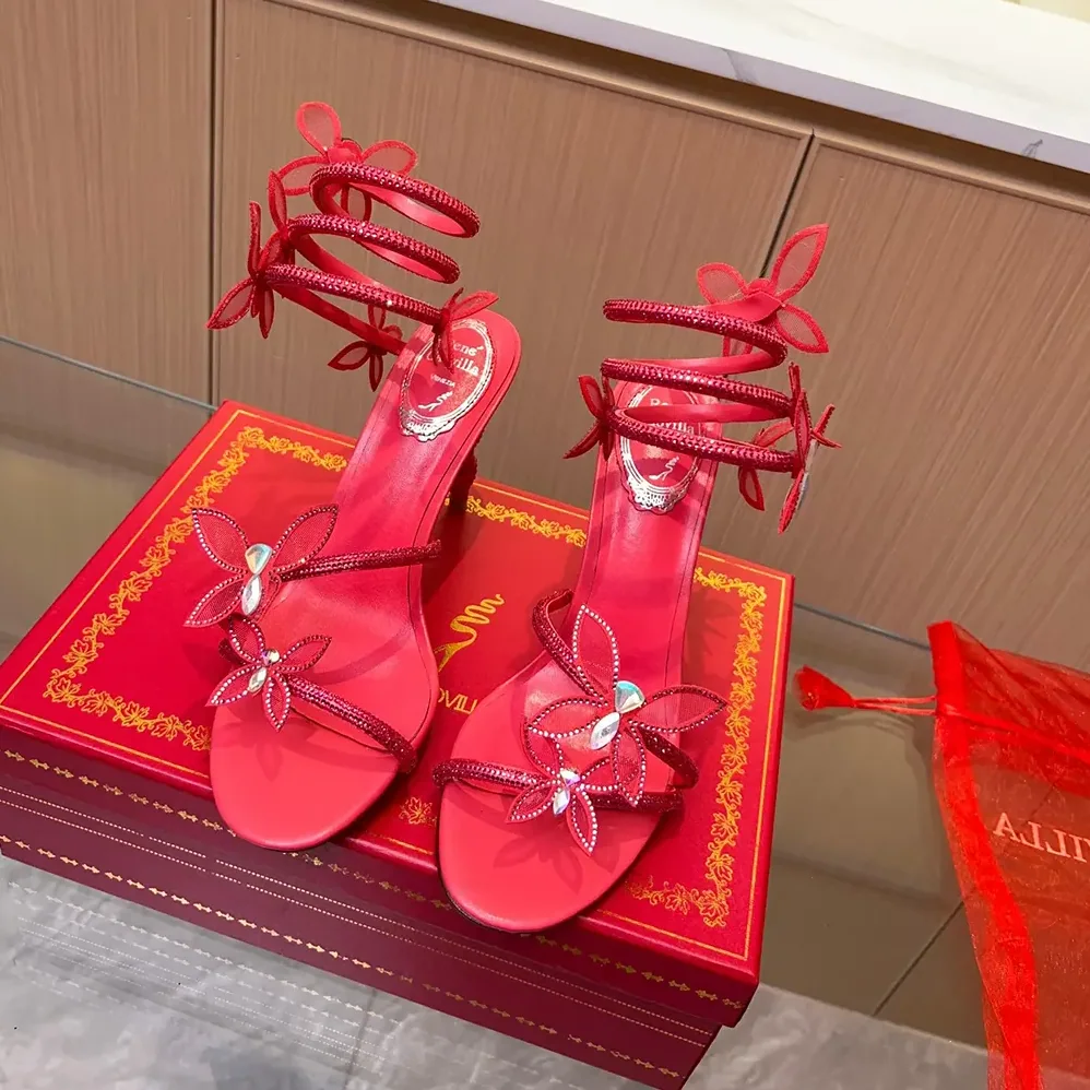 Rene Caovilla Margot Red Powder Butterfly Sandal 105 for Women Rene Caovilla Margot Red Powder Butterfly Sandal 105 for Women
