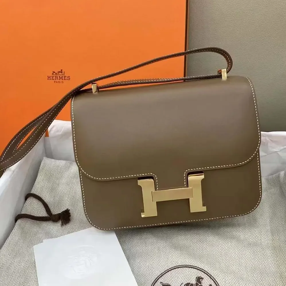 Hermes Constance 24 Bag Box Leather for Women in Gray/Gold Hermes Constance 24 Bag Box Leather for Women in Gray/Gold