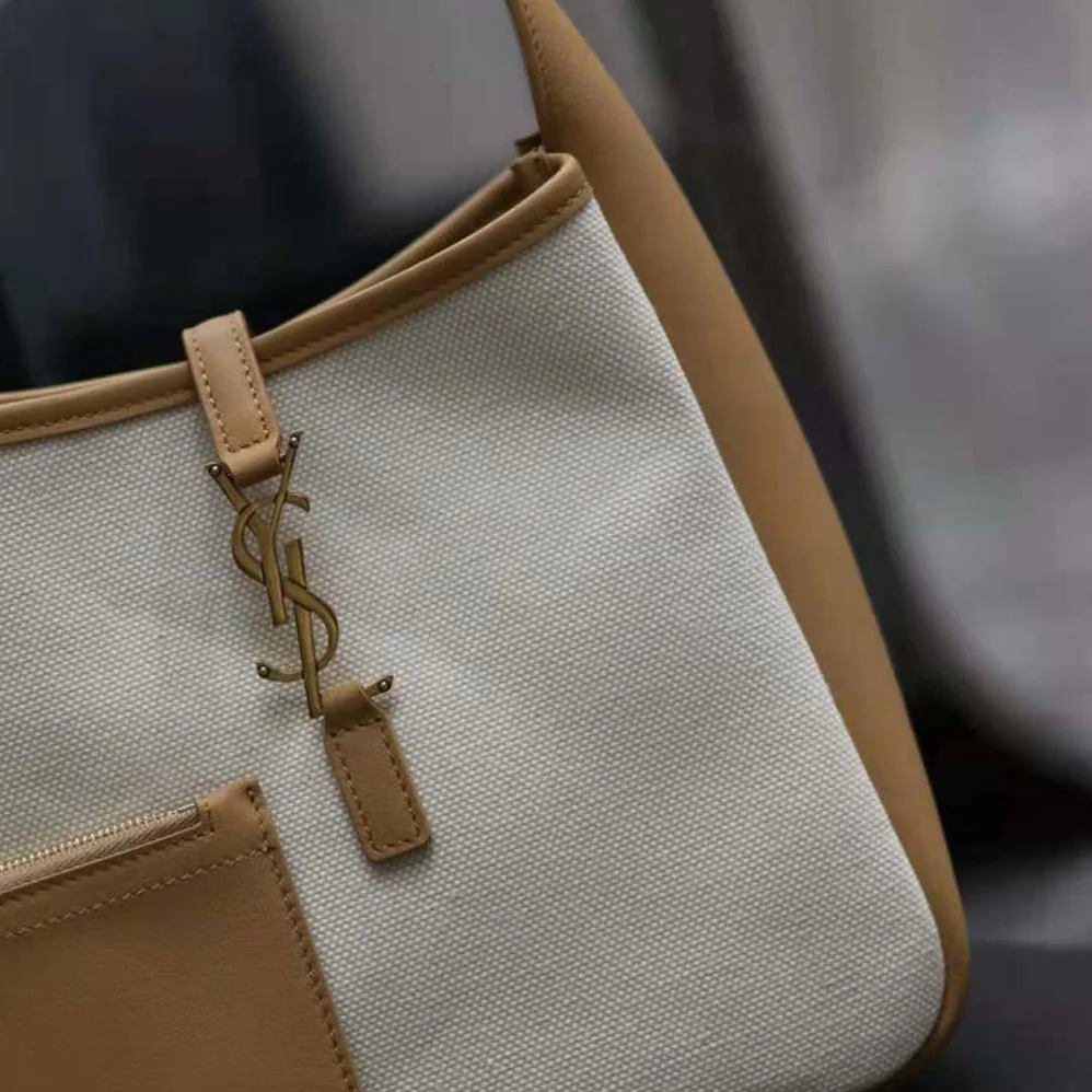 Saint Laurent YSL Small Le 5 à 7 Supple in Canvas and Smooth Leather for Women