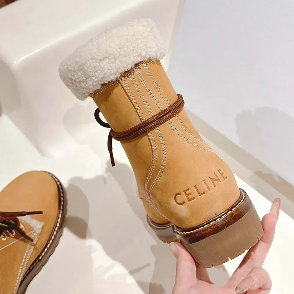 Celine Kurt Lace-up Mid Boot in Nubuck Calfskin and Shearling for Unisex Celine Kurt Lace-up Mid Boot in Nubuck Calfskin and Shearling for Unisex
