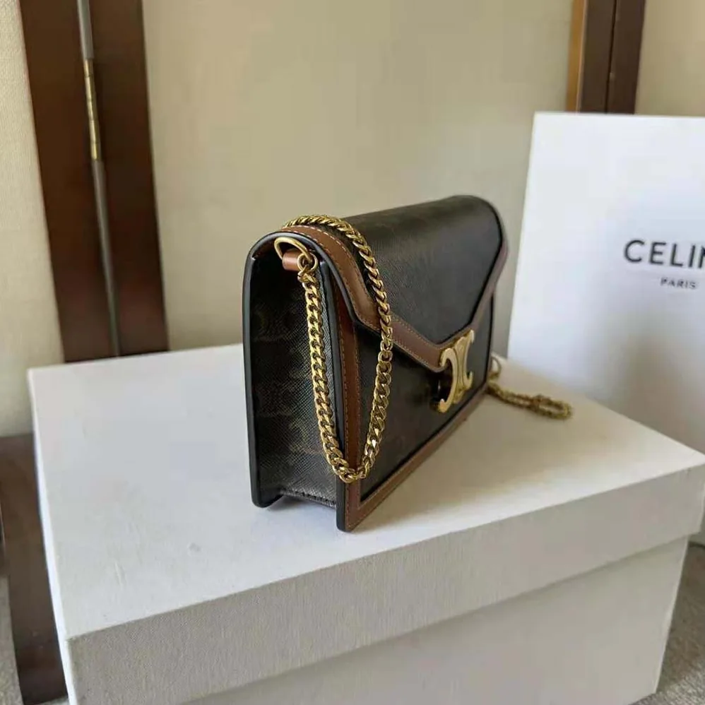 Celine Wallet on Chain Margo in Triomphe Canvas and Calfskin for Women Celine Wallet on Chain Margo in Triomphe Canvas and Calfskin for Women