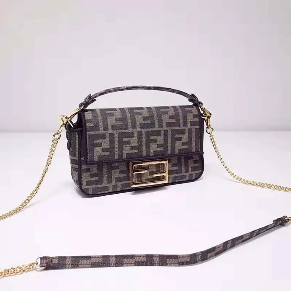 Fendi Mini Baguette Brown Fabric Bag for Women Fendi Mini Baguette Brown Fabric Bag for Women