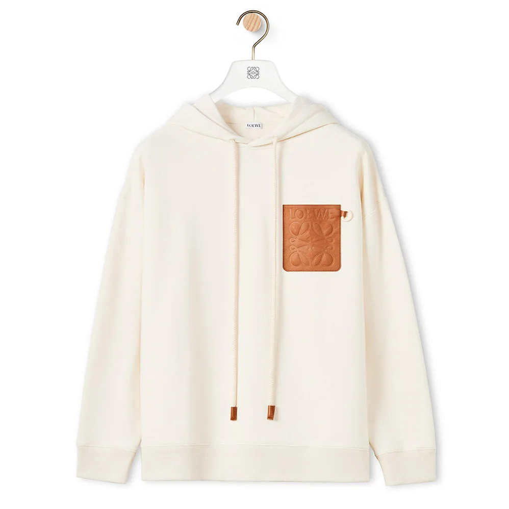 Loewe Anagram Patch Hoodie in Cotton for Women in White Loewe Anagram Patch Hoodie in Cotton for Women in White