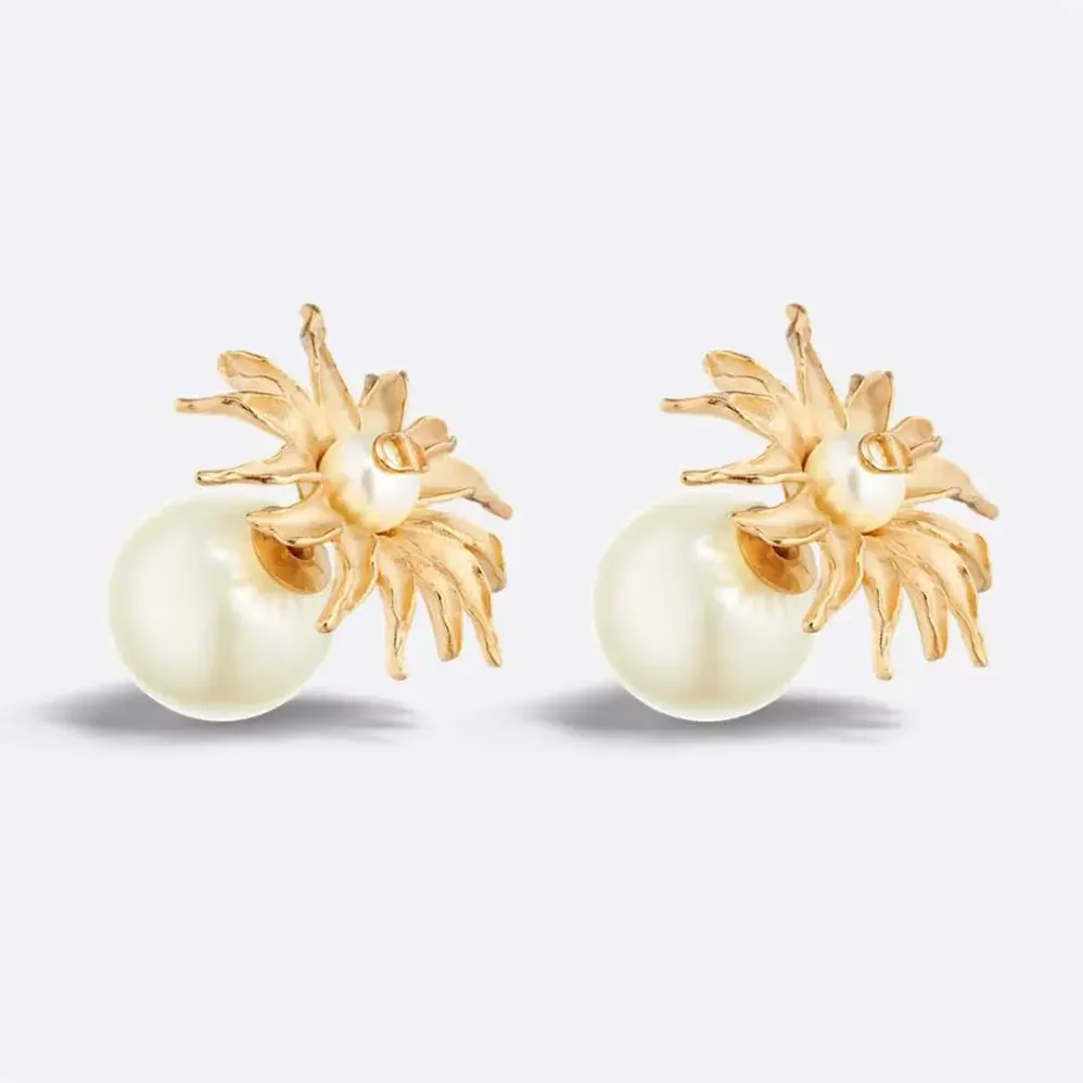 Dior Tribales Earrings Gold-Finish Metal and White Resin Pearls for Women Dior Tribales Earrings Gold-Finish Metal and White Resin Pearls for Women