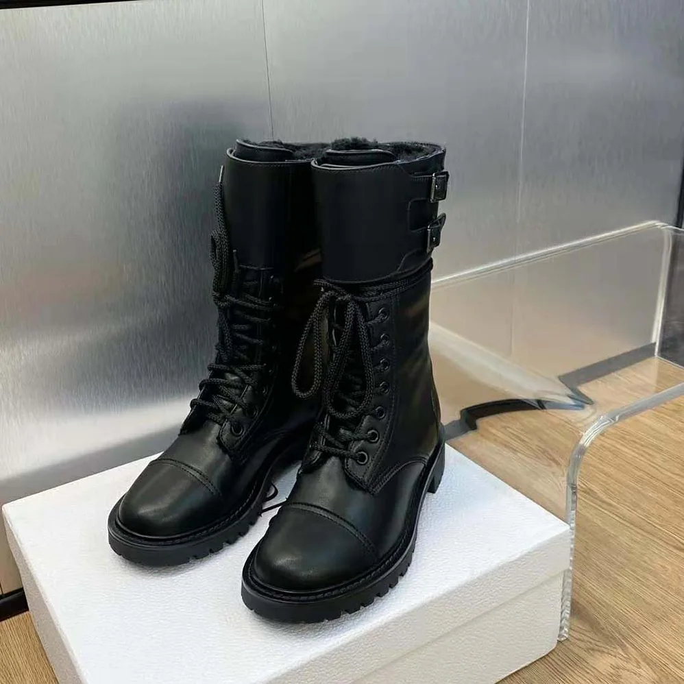 Dior D-trap Ankle Boot Black Calfskin and Shearling for Women