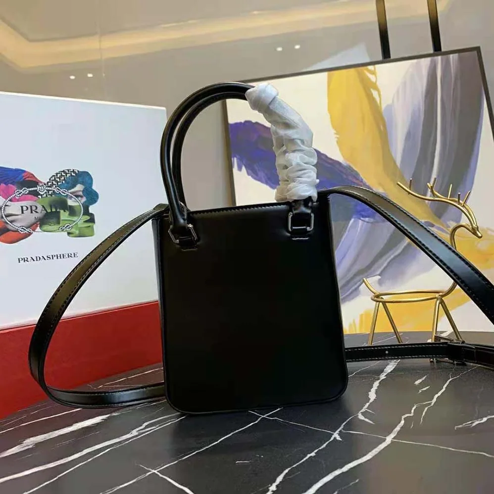 Prada Small Brushed Leather Tote for Women in Black