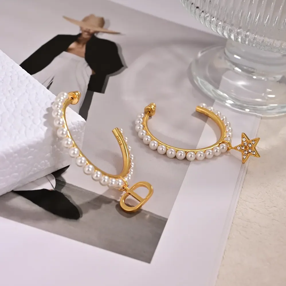 Dior Petit CD Earrings Gold-Finish Metal with White Resin Pearls for Women Dior Petit CD Earrings Gold-Finish Metal with White Resin Pearls for Women