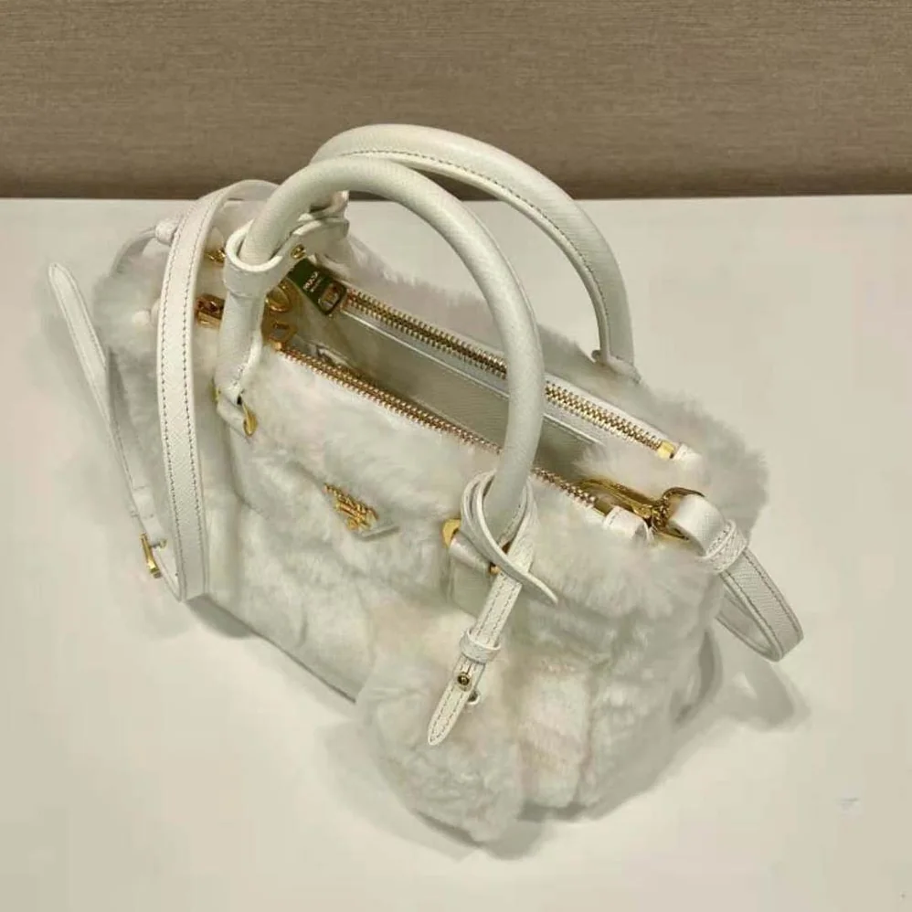 Prada Prada Galleria Shearling Mini-Bag for Women in White Prada Prada Galleria Shearling Mini-Bag for Women in White