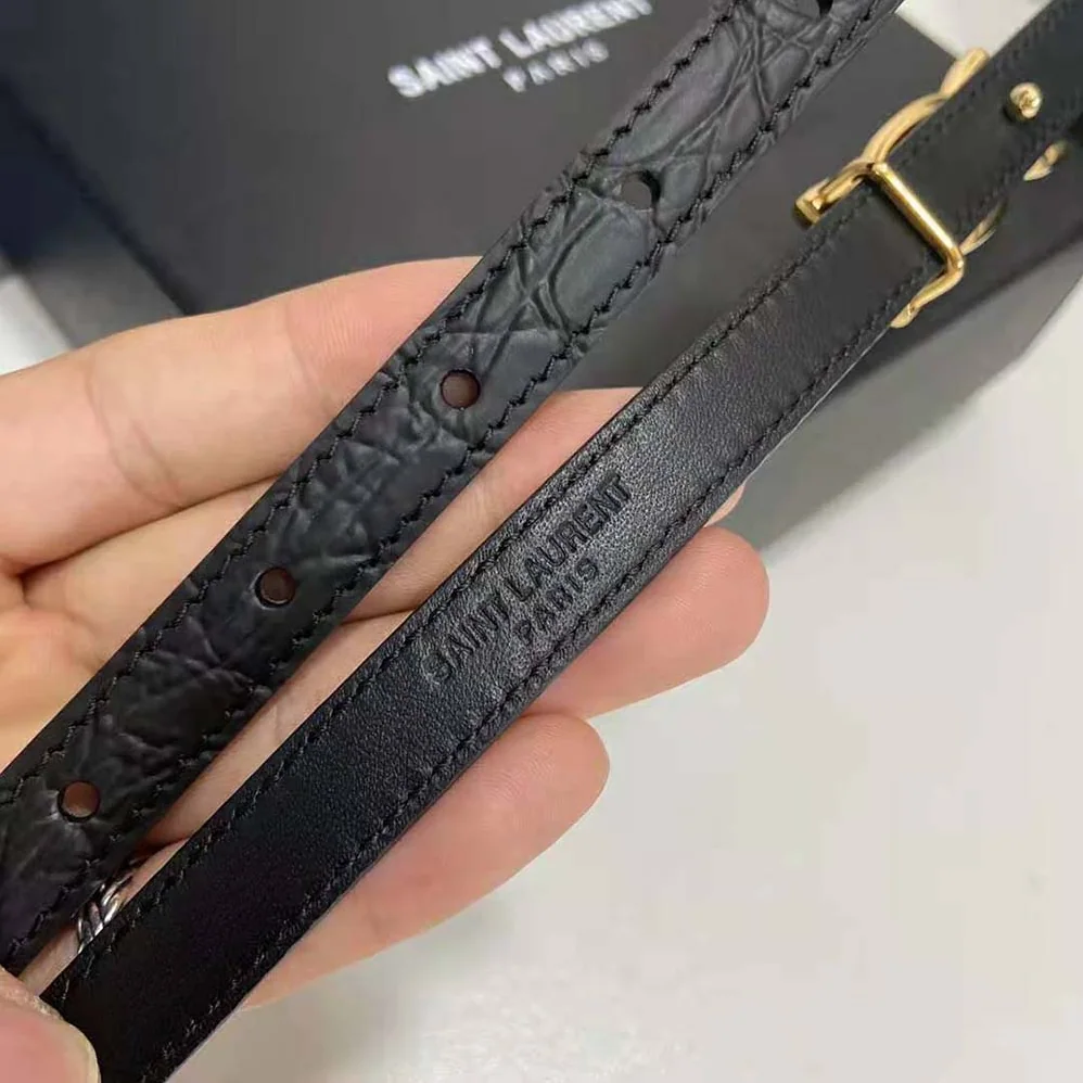 Saint Laurent YSL Chain-Buckle Belt in Crocodile for Women in Embossed Shiny Leather Saint Laurent YSL Chain-Buckle Belt in Crocodile for Women in Embossed Shiny Leather