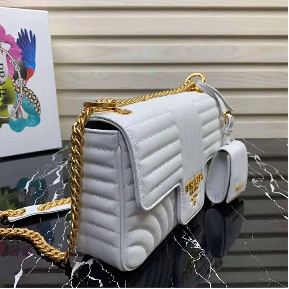 Prada Medium Leather Prada Diagramme Bag for Women in White