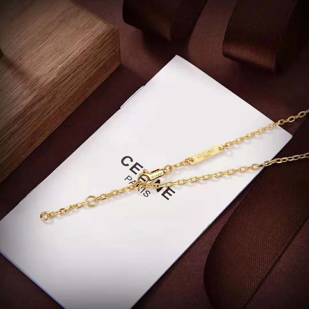 Celine Triomphe Trio Necklace in Brass with Gold Finish for Women