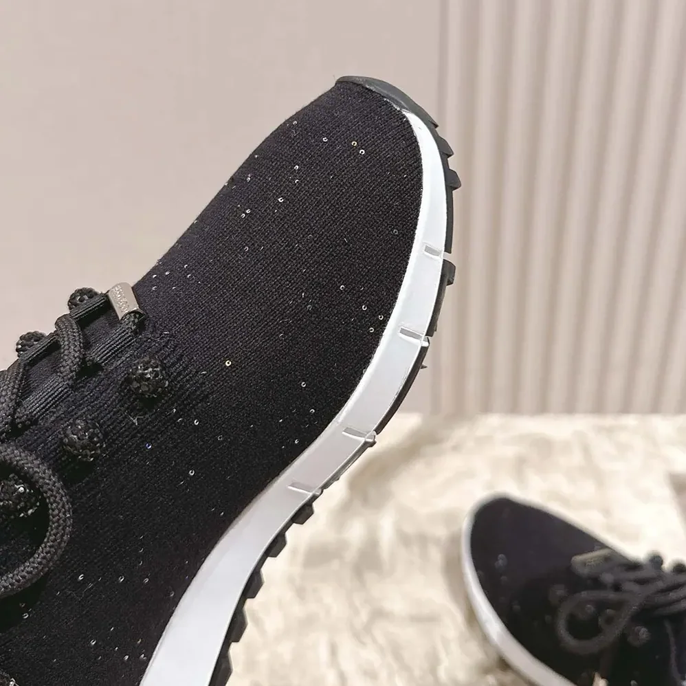 Jimmy Choo Veles Black Sequin Knit Trainers for Women
