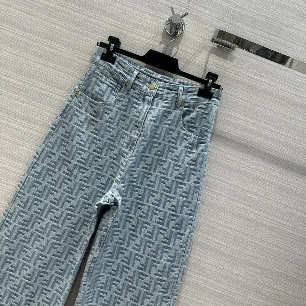 Fendi Long Jeans Light Blue FF Denim Pants for Women Fendi Long Jeans Light Blue FF Denim Pants for Women