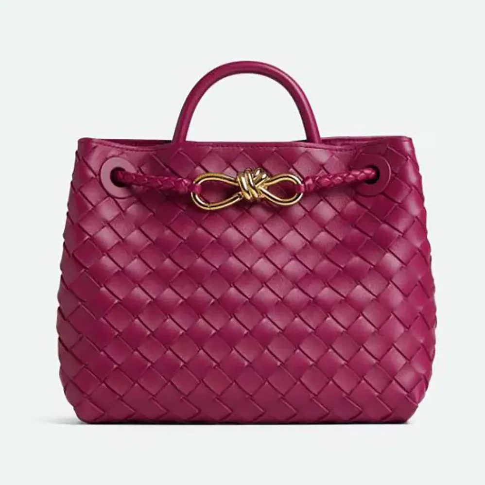 Bottega Veneta Small Andiamo Intrecciato Leather Top Handle Bag for Women in Rose Bottega Veneta Small Andiamo Intrecciato Leather Top Handle Bag for Women in Rose