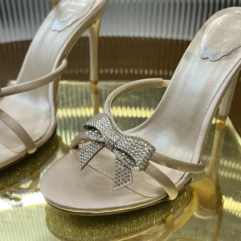Rene Caovilla Cleo Nude Sandal with Bows 105 for Women Rene Caovilla Cleo Nude Sandal with Bows 105 for Women