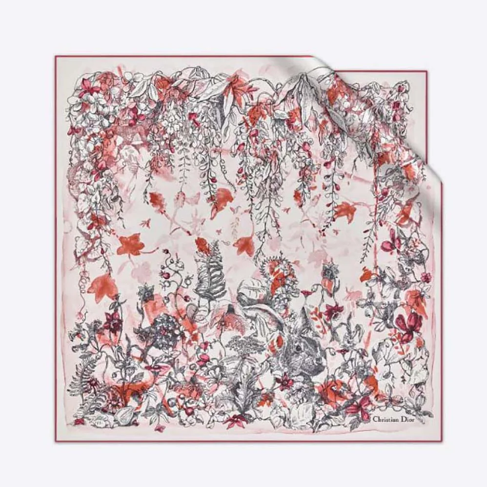 Dior Jardin Magique 70 Square Scarf Rose Des Vents Silk Twill for Women