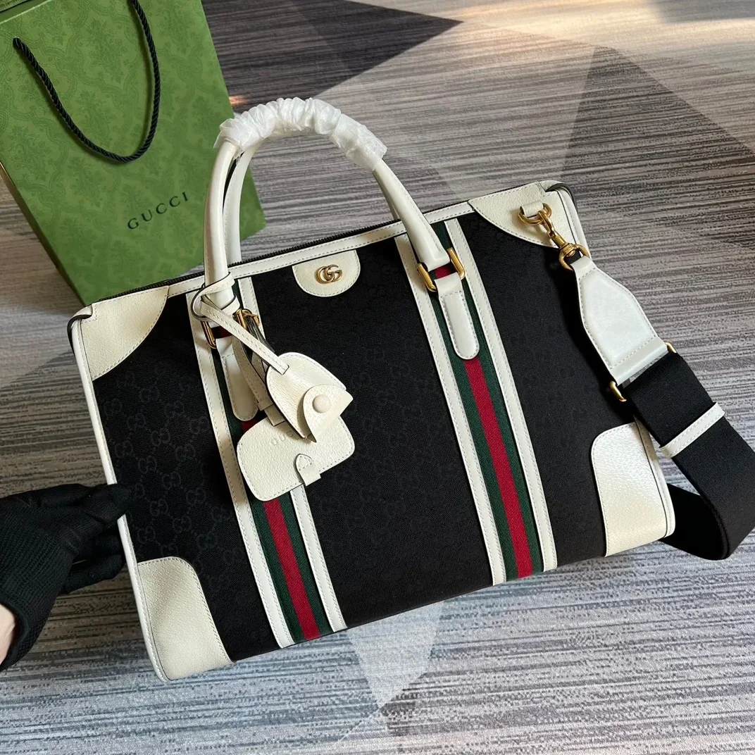 Large Bauletto Top Handle Bag With Double G White in Grey /
