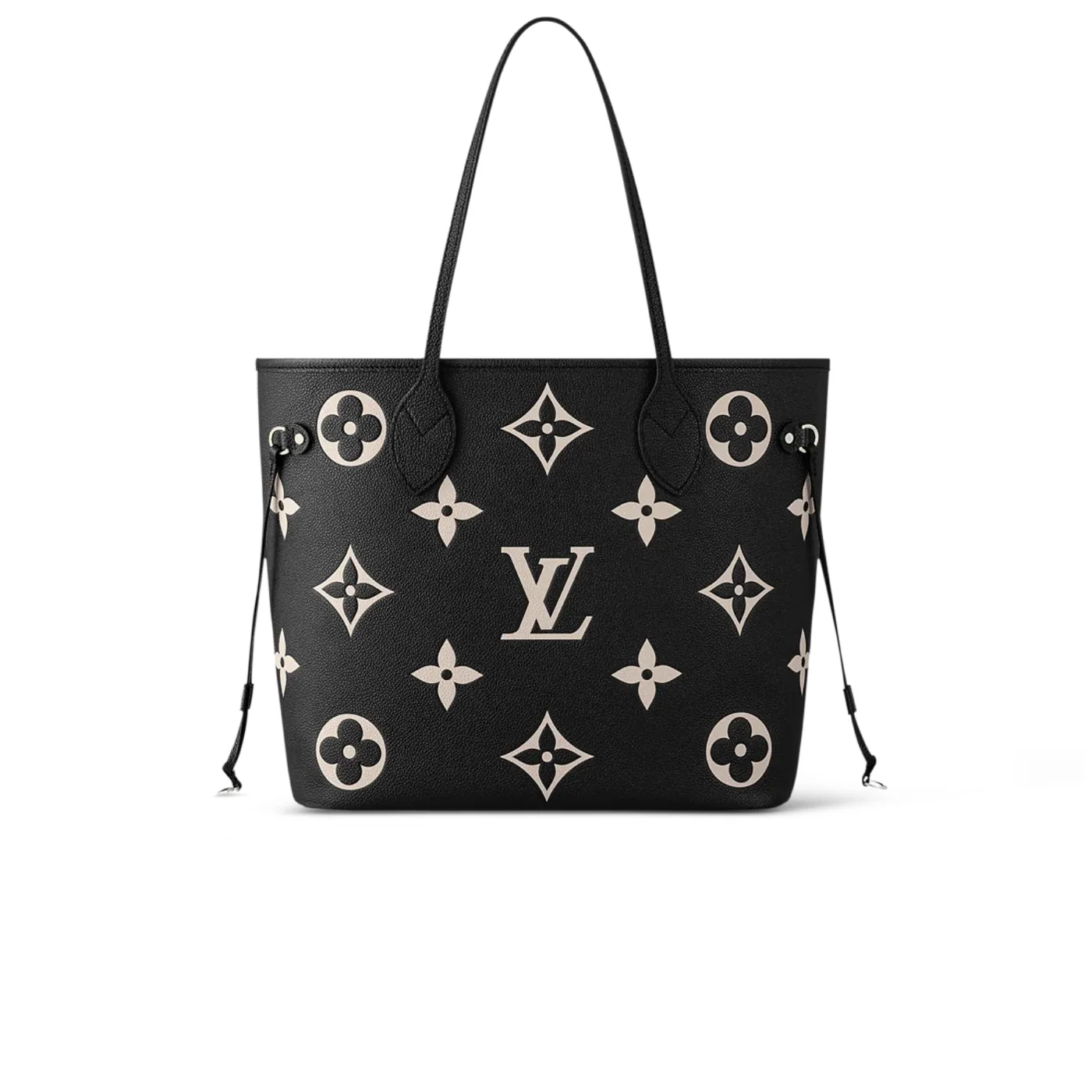Louis Vuitton Neverfull MM Tote Bag Monogram Empreinte Black in Beige /