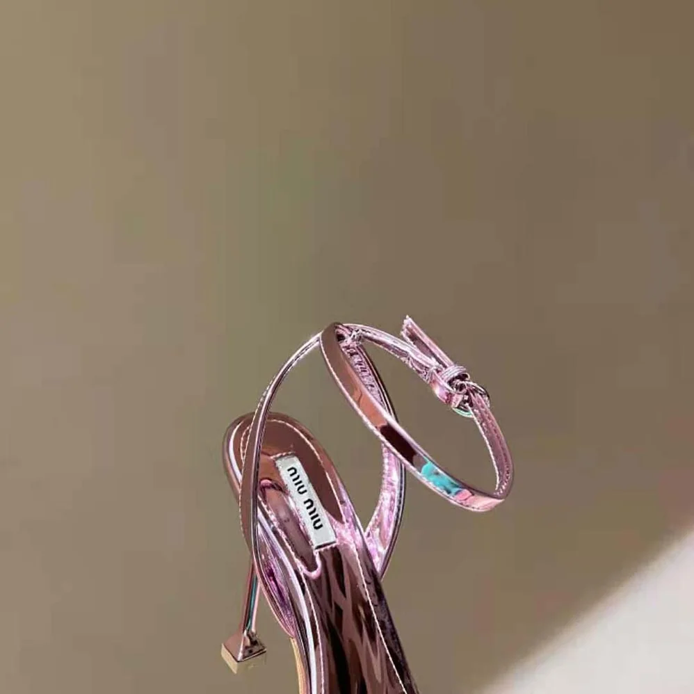 Miu Miu Metallic Leather Sandals for Women in Pink