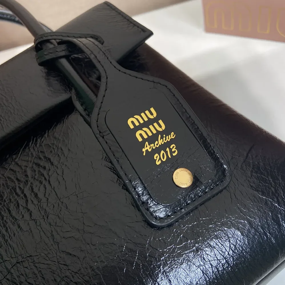 Miu Miu Solitaire Shiny Leather Bag for Women in Black Miu Miu Solitaire Shiny Leather Bag for Women in Black