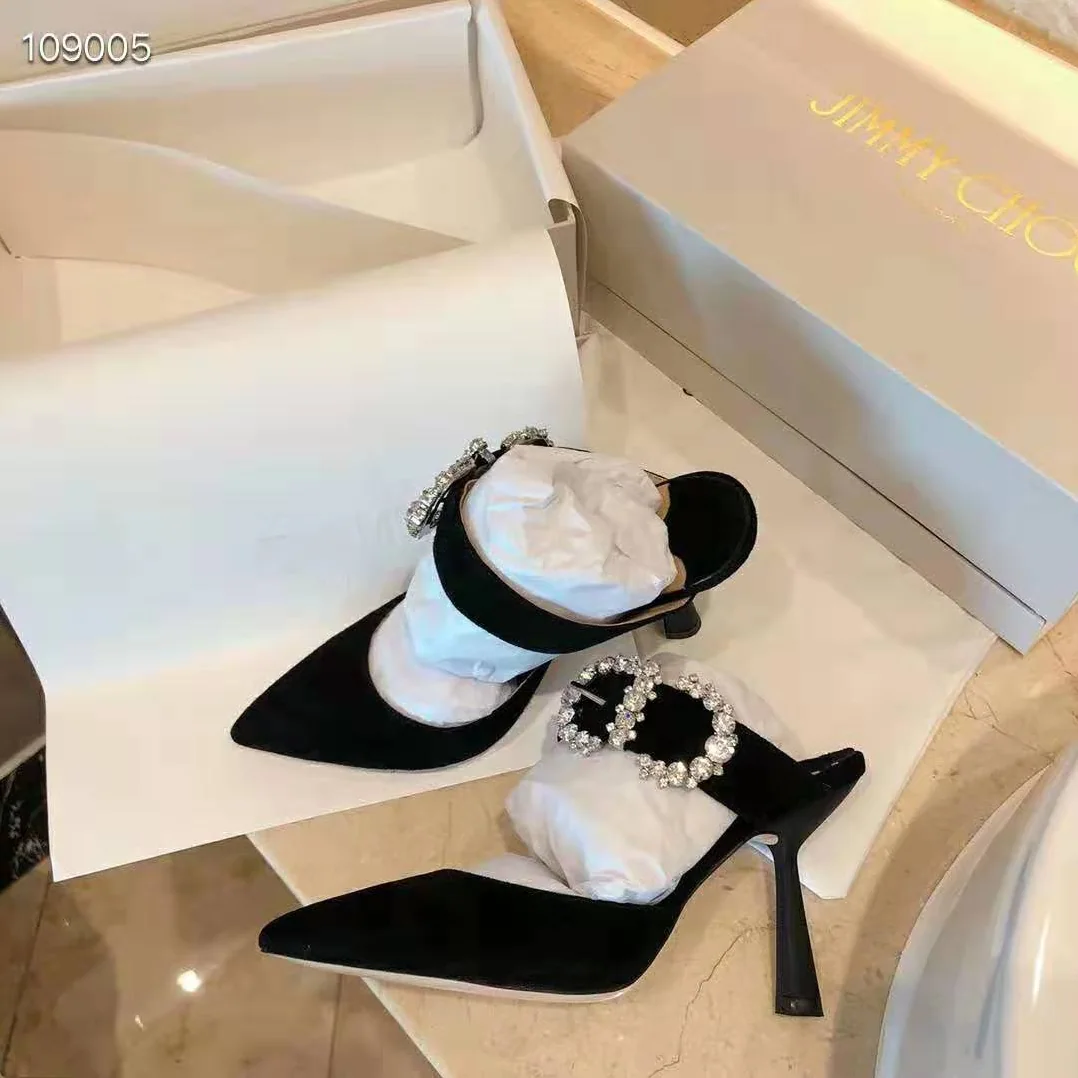 Jimmy Choo SMOKEY 100 Suede Pump with Jewelled Buckle for Women in Black Jimmy Choo SMOKEY 100 Suede Pump with Jewelled Buckle for Women in Black
