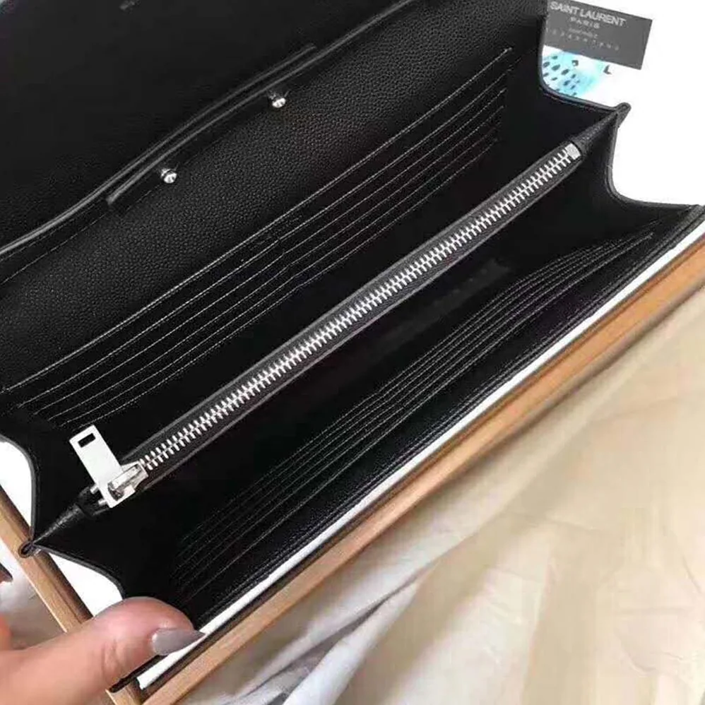 Saint Laurent Monogram Chain Wallet Grain De Poudre Embossed in Silver