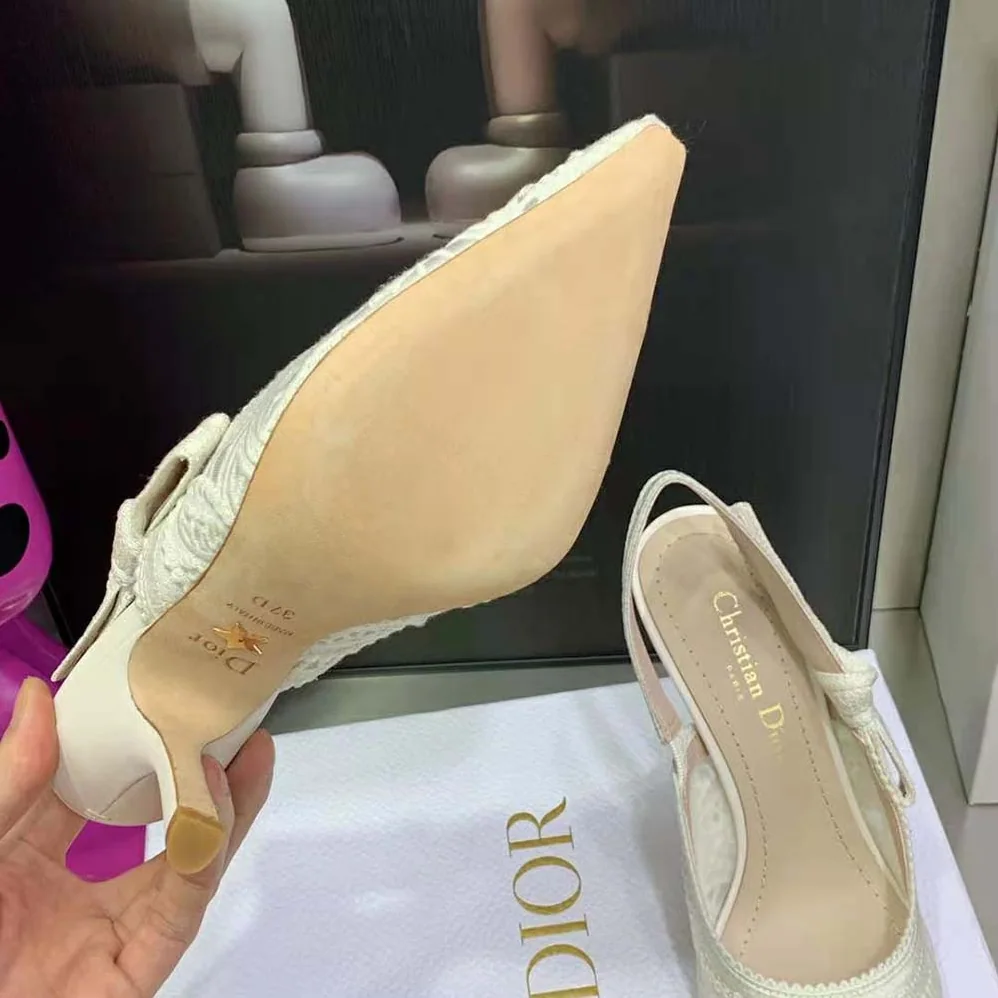 Dior J Adior Slingback Pump White Macramé Embroidered Cotton for Women Dior J Adior Slingback Pump White Macramé Embroidered Cotton for Women