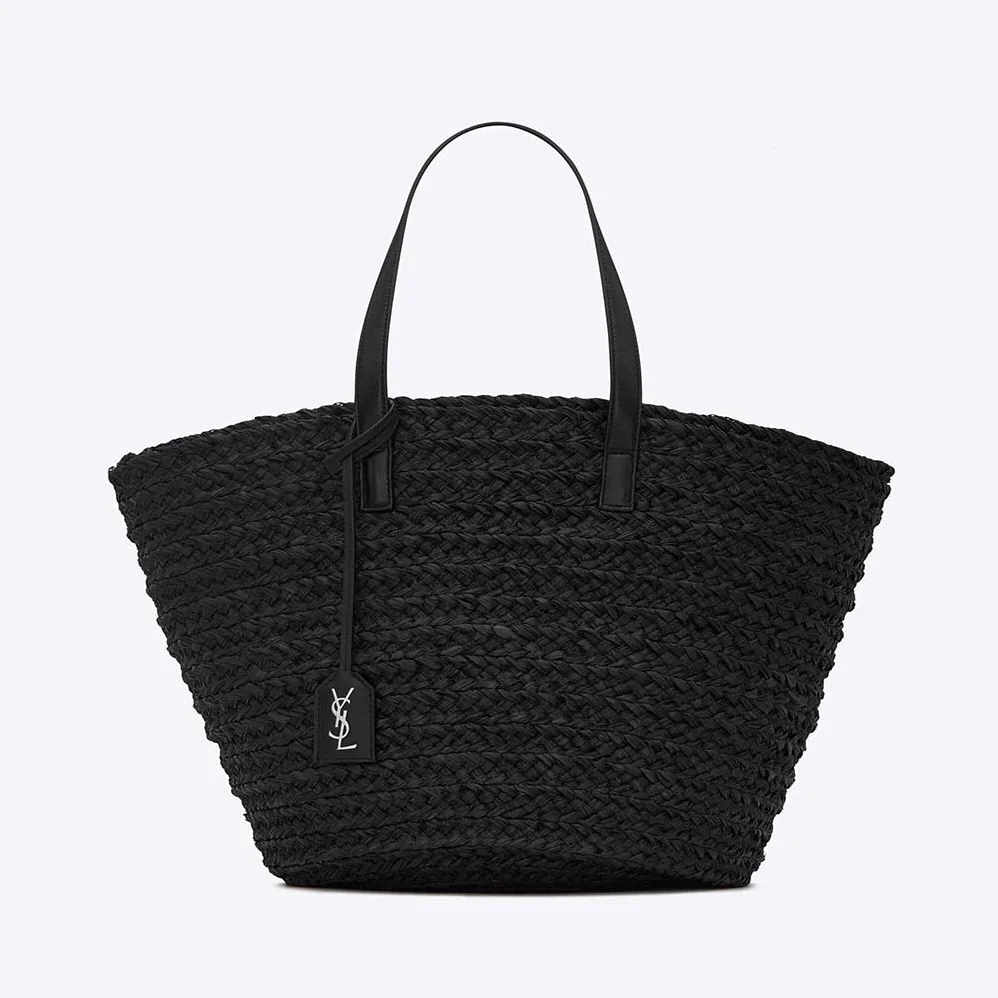 Saint Laurent YSL Panier Medium Bag in Raffia for Women in Black