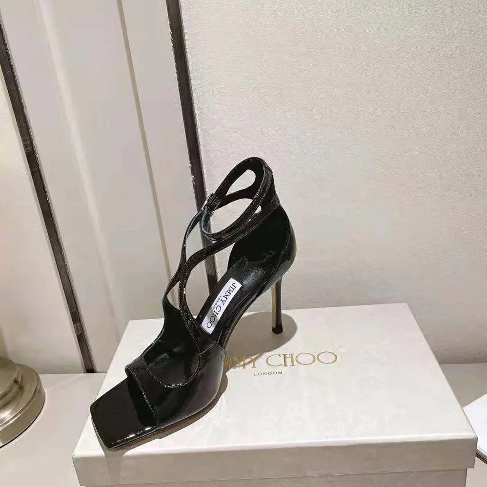 Jimmy Choo Azia 110 Black Patent Leather Sandals for Women Jimmy Choo Azia 110 Black Patent Leather Sandals for Women
