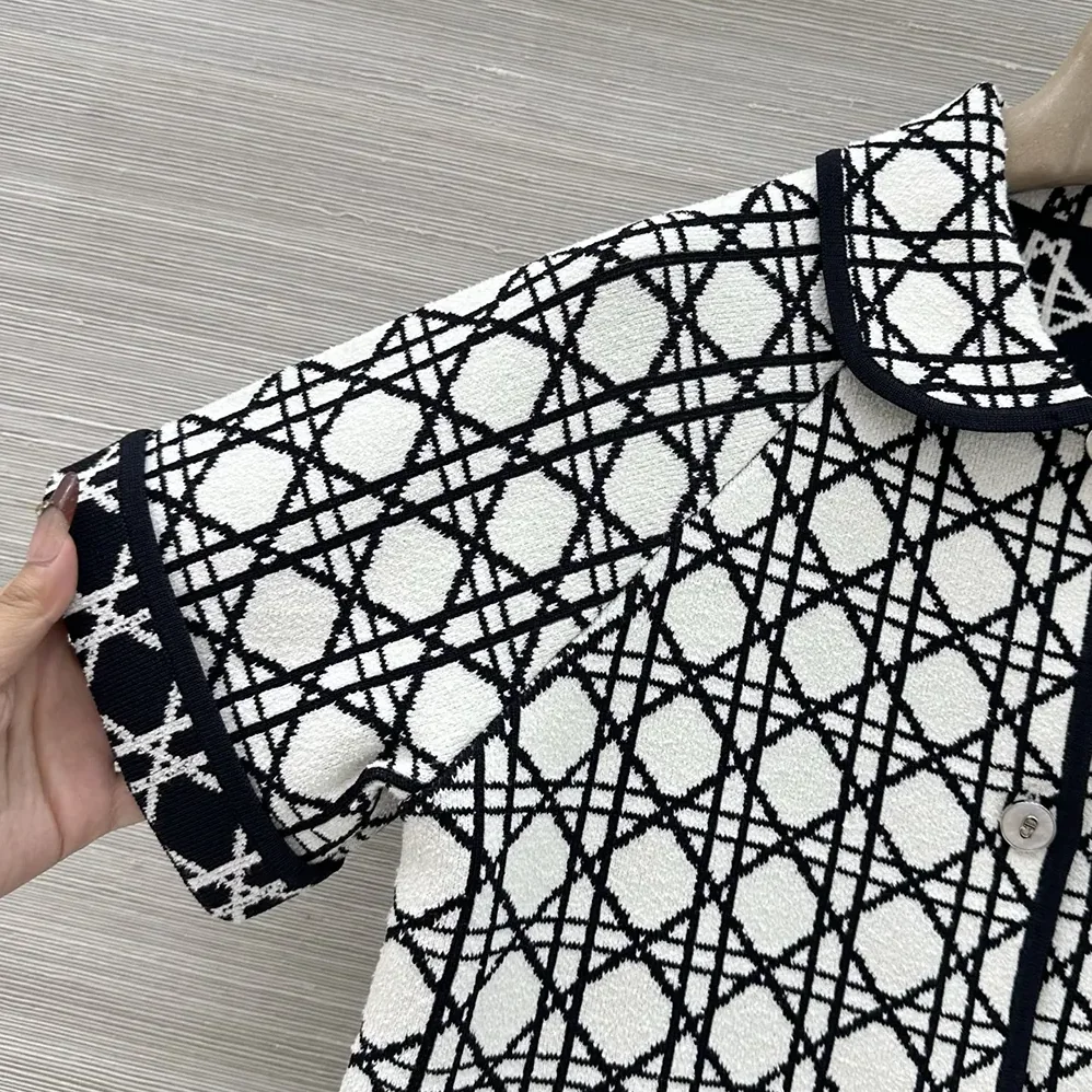 Dior Macrocannage Short-Sleeved Jacket Navy Blue and White Tweed for Women Dior Macrocannage Short-Sleeved Jacket Navy Blue and White Tweed for Women